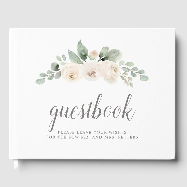Livre D'or Botanique Rose blanche Mariage floral (Recto)