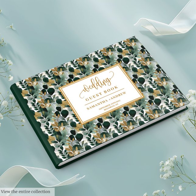 Livre d'or botanique vert profond mariage (Deep green gold botanical wedding guest book

)
