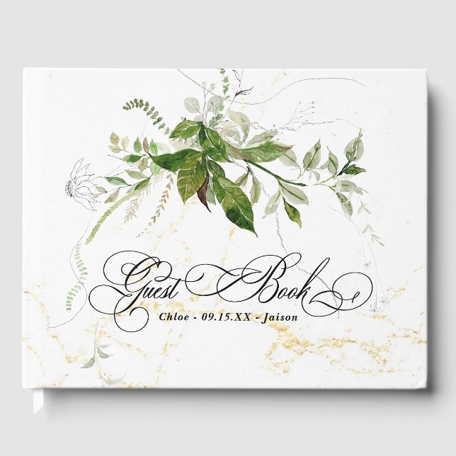 Livre D'or Botaniques vertes Aquarelle Mariage de calligraphi (Recto)