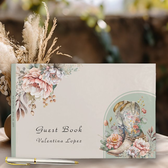 Livre D'or Bottes de cowgirl occidentales Boho Floral Quincea (Guest Book from my Boho Floral Cowgirl Boots Quinceanera Collection)