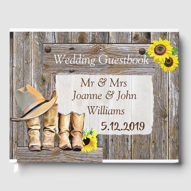 Livre D'or Bottes rustiques de cowboy et Mariage de tournesol (Recto)