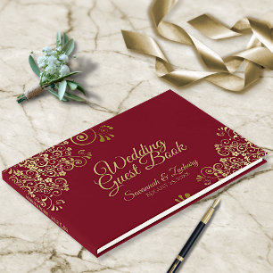 Livre D'or Boucles d'or Maroon Bourgogne Frilly Mariage éléga