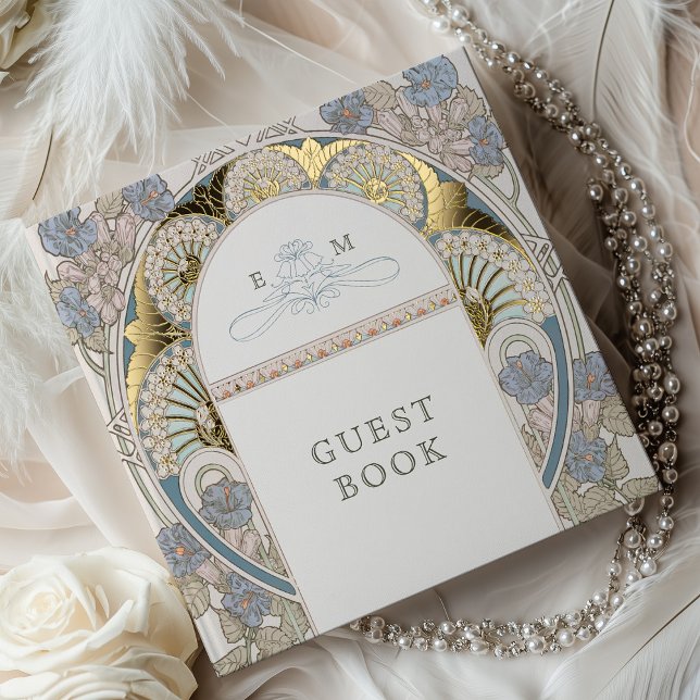 Livre D'or Bougainvillea Blue Gold Mariage Art Nouveau (Créateur téléchargé)