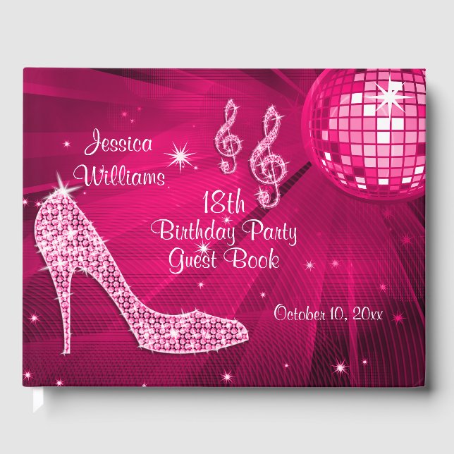 Livre D'or Boule Disco Rose Talons Étincelle Anniversaire (Recto)