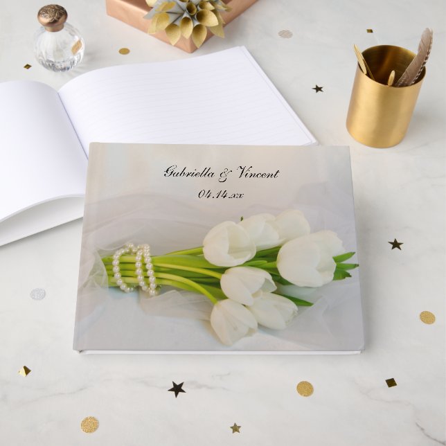 Livre D'or Bouquet blanc Tulip Mariage de printemps (Recto ouvert)