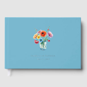 Livre D'or Bouquet de fleurs aquarelles bleu sérénité