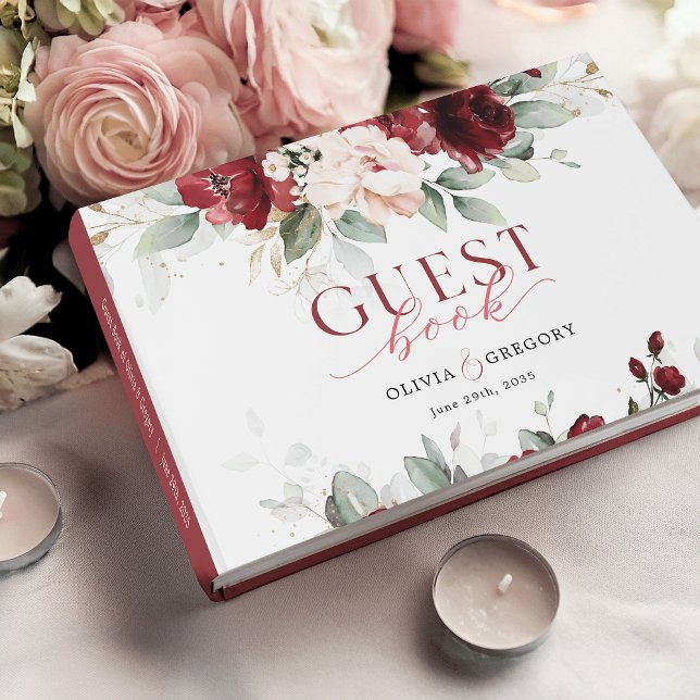 Livre D'or Bourgogne et Mariage floral rose pâle (Créateur téléchargé)
