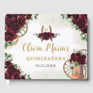 Livre D'or Bourgogne Floral Charro Cowboy Bottes Quinceanera