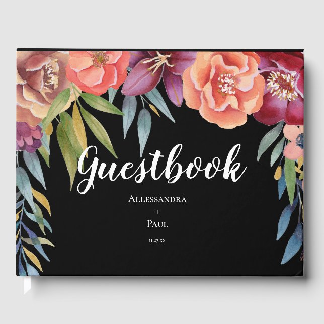 Livre D'or Bourgogne & Plum Tropical Modern Floral Photo (Recto)