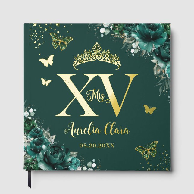 Livre D'or Bouteilles Roses Emerald Gold Quinceañera (Recto)