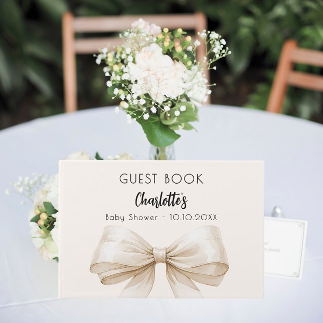 Livre D'or Bow beige crème Baby shower neutre genre (Créateur téléchargé)