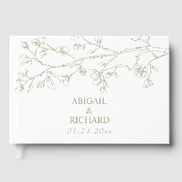 Livre D'or Branche avec fleurs vert sauge mariage monochrome