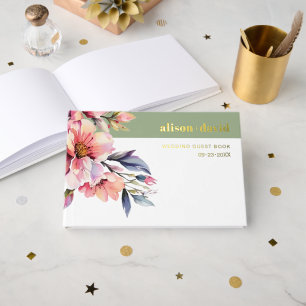 Livre D'or Branche de rhododendron fleurs rose pêche mariage