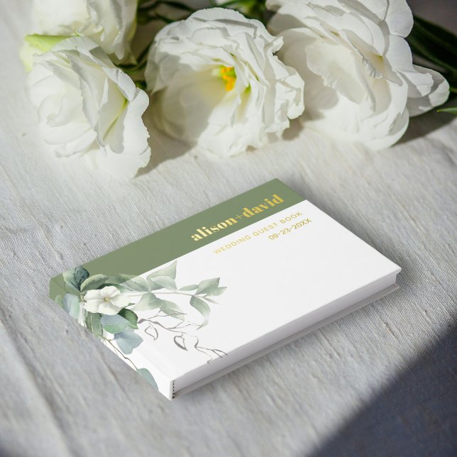 Livre D'or Branche d'Eucalyptus et fleurs blanches feuille ma (Créateur téléchargé)