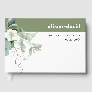 Livre D'or Branche Eucalyptus et fleurs blanches mariage