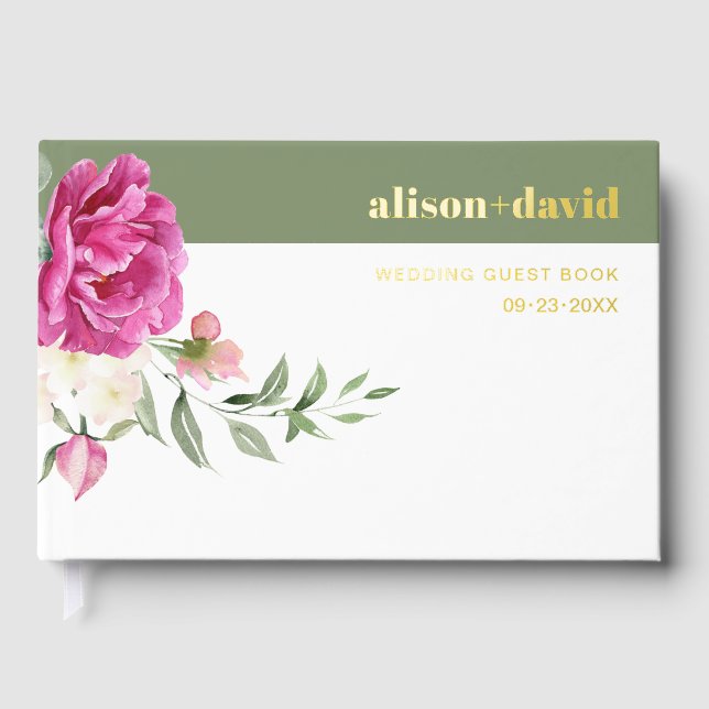 Livre D'or Branche Eucalyptus rose fleurs feuille mariage (Recto)