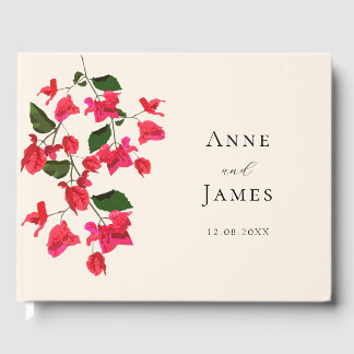 Livre D'or Bright Red Bougainvillea Flower Guest Mariage Book