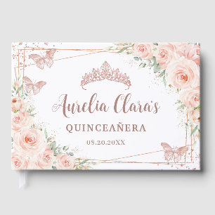 Livre D'or Broussette rose floral Rose or papillon Quinceaner