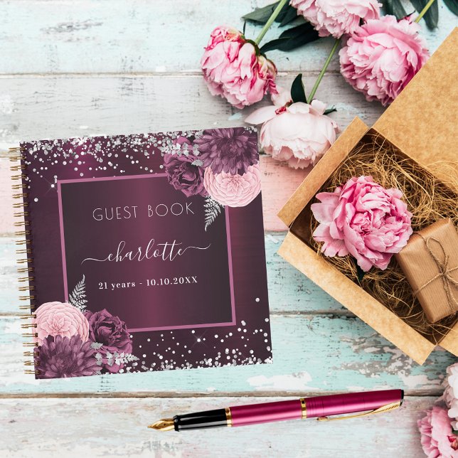 Livre d'or burgundy argent floral (Créateur téléchargé)