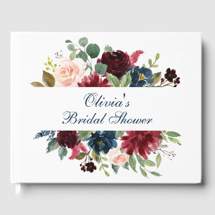 Livre D'or Burgundy Navy Blue Blush Floral Fête des mariées