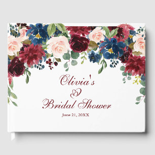 Livre D'or Burgundy Navy Blue Blush Floral Fête des mariées