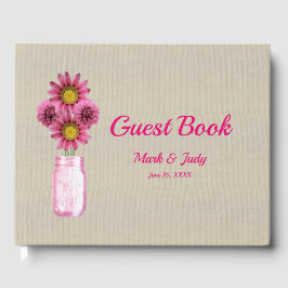 Livre D'or Burlap Rustique rose Floral Mason Jar Mariage
