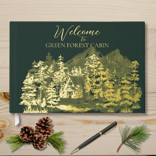 Livre D'or Cabane à l'aquarelle dans la forêt verte feuille d