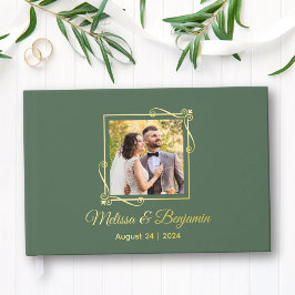 Livre D'or Cadre à huile d'or sur Mariage vert