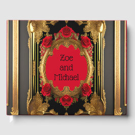Livre D'or Cadre doré avec roses rouges, mariage photo gothiq