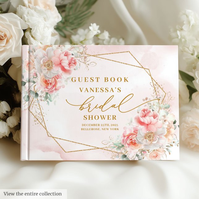 Livre D'or Cadre élégant Boho Pastel Rose Gold pour Enterreme (Stylish Boho Pastel Blush Gold Frame Bridal Shower Guest Book)