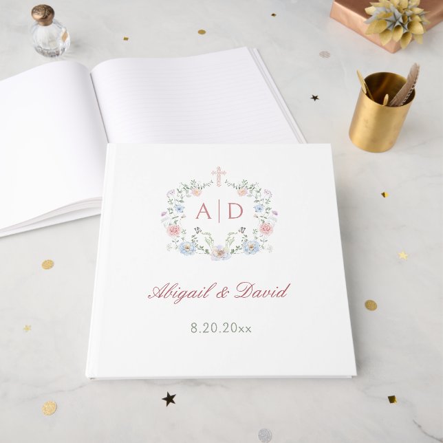 Livre D'or Cadre floral Monogrammes Mariages religieux (Recto ouvert)
