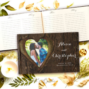 Livre D'or Cadre photo Wood Heart, Mariage rustique