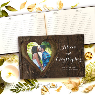 Livre D'or Cadre photo Wood Heart, Mariage rustique
