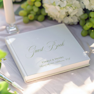 Livre D'or Calligraphie Bleu clair et Mariage vert Sage