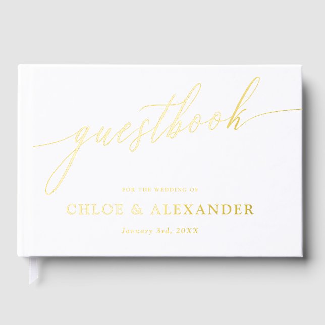 Livre D'or Calligraphie délicate Mariage or et blanc (Recto)