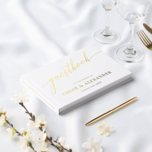 Livre D'or Calligraphie délicate Mariage or et blanc