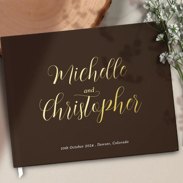 Livre D'or Calligraphie moderne pour la mariée et le Mariage  (Modern Calligraphy for Bride and Groom's Wedding foil guest book. Simple elegant wedding style.)