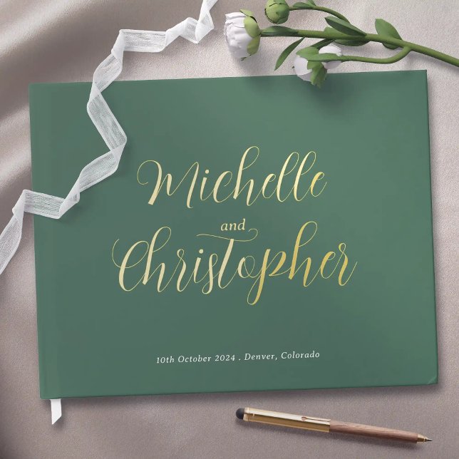 Livre D'or Calligraphie moderne pour la mariée et le Mariage  (Modern Calligraphy for Bride and Groom's Wedding foil guest book. Simple elegant wedding style.)