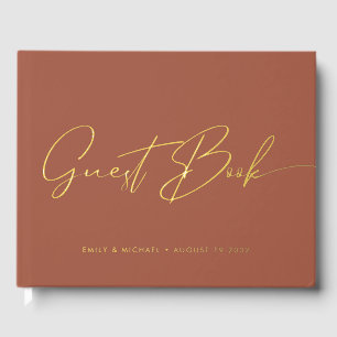 Livre D'or Calligraphie moderne Terracotta Gold Foil Mariage