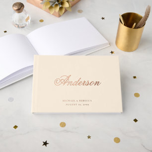 Livre D'or Calligraphie Nom de Famille Crème Beige Mariage