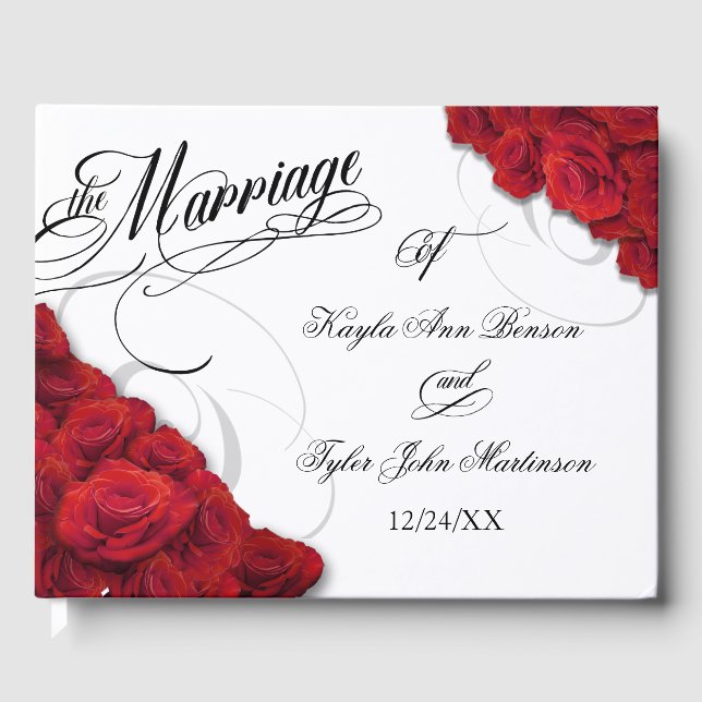 Livre D'or Calligraphie Photo Red Roses Mariage (Recto)