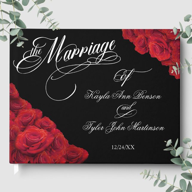 Livre D'or Calligraphy Photo Red Roses Black Wedding (Calligraphy Photo Red Roses Black Wedding Guest Book Front)