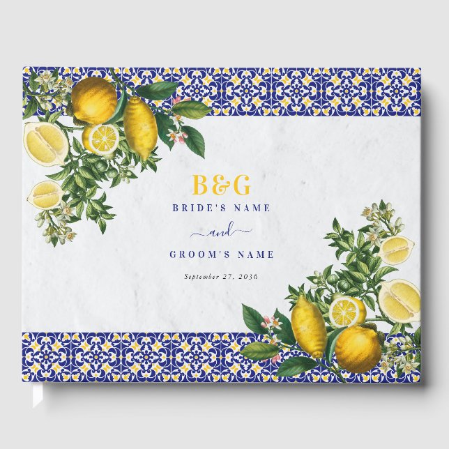 Livre D'or Carrelage bleu blanc jaune méditerranéen Mariage c (Recto)