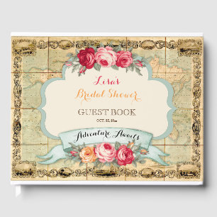 Livre D'or Carte du monde vintage Roses aventure attend