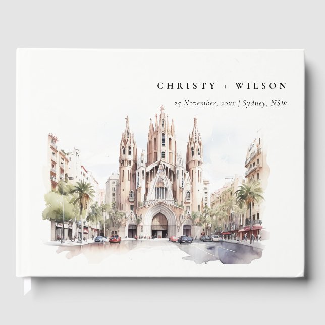 Livre D'or Cathédrale de Barcelone Espagne Mariage d'aquarell (Recto)