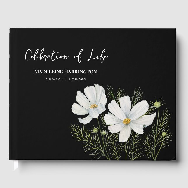 Livre D'or Célébration de la vie Blanc Cosmos Fleurs Peinture (Recto)