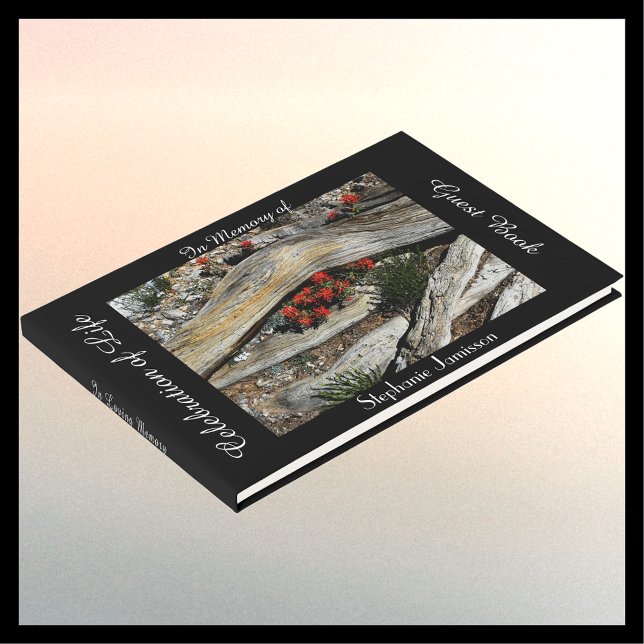 Livre D'or Célébration de la vie, nom, fleurs rouges et bois, (Créateur téléchargé)