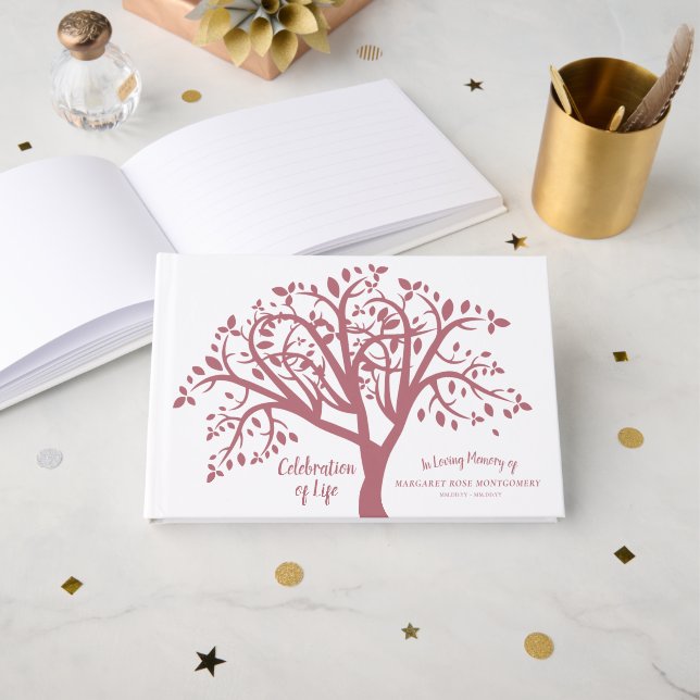 Livre D'or Célébration de l'arbre à vie Script rose moderne (Recto ouvert)