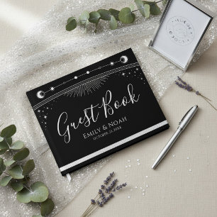 Livre D'or Céleste Noir Argent Soleil Lune Étoiles Mariage