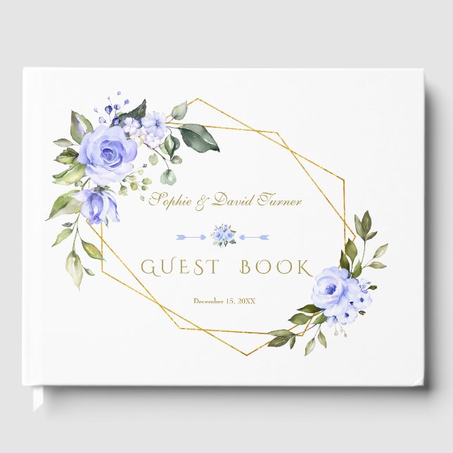 Livre D'or Charm Aquarelle Bleu Floral Mariage Marine (Recto)